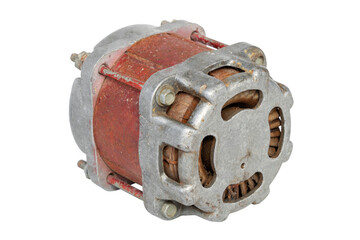 vintage electric motor from the back side on an isolated background, cut out