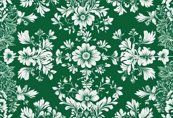 Foto op Canvas Green and White Floral Pattern A Detailed and Symmetrical Design of Flowers and Leaves © FrameFinesse