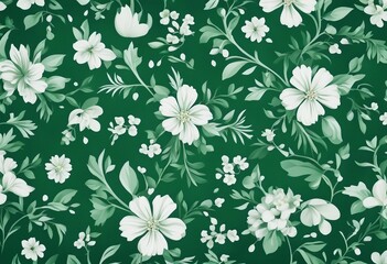 Classic Retro Chinese Flower Pattern Green White Fabric 