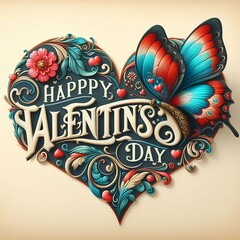 Happy valentines day with a butterfly heart on an isolated background for copy space created with generative ai	