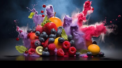 Obraz na płótnie Canvas food photography, colorful fruits and vegetables background, concept: healthy food, super food, 16:9
