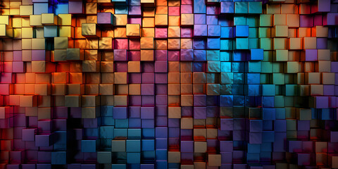 Abstract 3D background from many multi-colored cubes. many glossy cubes. futuristic unusual 3D background