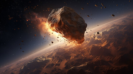 illustration of a large meteorite falling to the earth. danger from space. Created with Generative AI