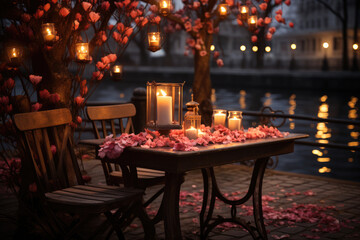 romantic dinner setting on the beach, date for Valentine's Day