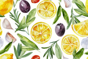Set of olive, watercolor hand drawn, isolated elements provence italy greece food kitchen cooking for restaurant menu, product packaging, textiles, towel. - obrazy, fototapety, plakaty