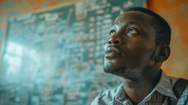 volunteer teacher using a smart whiteboard to teach English grammar, Central Africa ,generative ai.