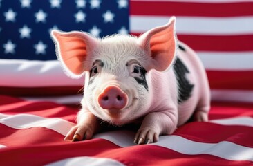 National Pig Day in the USA, little pig, home farm, agriculture, animal husbandry, American flag