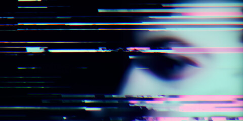 Glitch TV Screen: Distorted digital background with signal interference. A modern and creative decoration for wallpaper. Background Design Template.