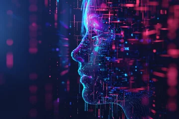 Foto op Plexiglas Abstract digital human face. Artificial intelligence concept of big data or cyber security. 3D illustration © Sardar