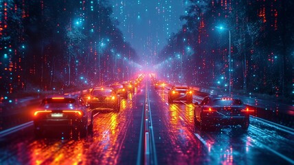 Vehicles on a futuristic highway, high security with advanced technology, generative ai - obrazy, fototapety, plakaty