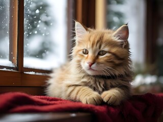 Katze am Fenster im Winter