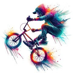 a freestyle with a bmx bike gripping while jumping  generated ia