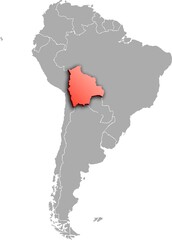 BOLIVIA MAP 3D ISOMETRIC WITH SOUTH AMERICA MAP