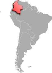 COLOMBIA MAP 3D ISOMETRIC WITH SOUTH AMERICA MAP