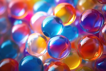  a bunch of soap bubbles sitting on top of a pile of other soap bubbles in front of a colorful background.