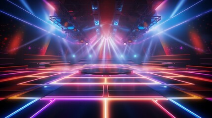 Colorful modern futuristic concert stage with dynamic neon illumination. Modern Night Club. Concept...
