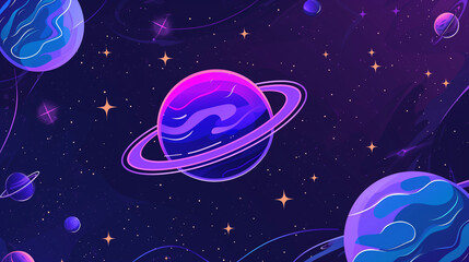 Doodles of space including planets, stars and other celestial bodies.