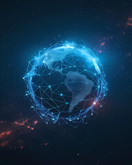 Global Connectivity: Earth encircled by digital data network, abstract tech illustration