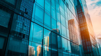 Fotobehang Elegant Glass Facade with Reflective Business Building in Downtown Setting © Artistic Visions