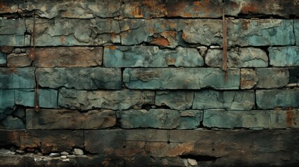  a close up of a brick wall with a rusted metal pole sticking out of the middle of the wall.