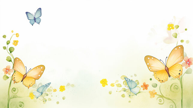 Butterflies, Cartoon drawing, Water color style, AI Generated