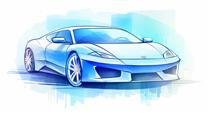 High-End Sports Car in Blue, Luxury sports car with a powerful blue hue under bright studio lights Ideal for car brochures or auto show promotions, AI Generated - obrazy, fototapety, plakaty