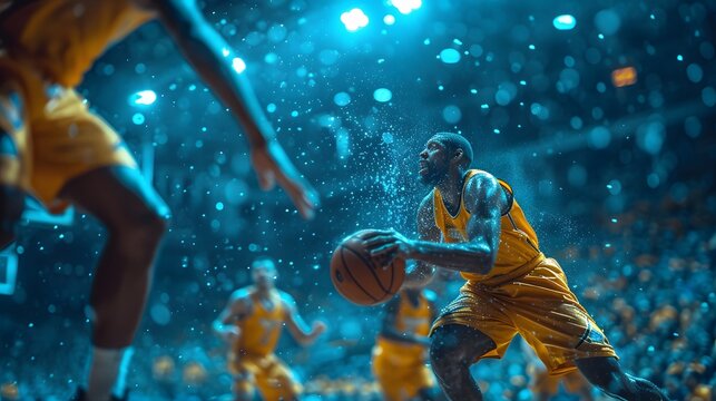 basketball player is driving with the ball