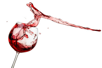 Red wine splash from a glass on white background - 715095313
