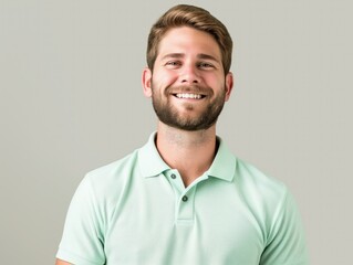 Cheerful Man in Pastel Polo. Generative AI.