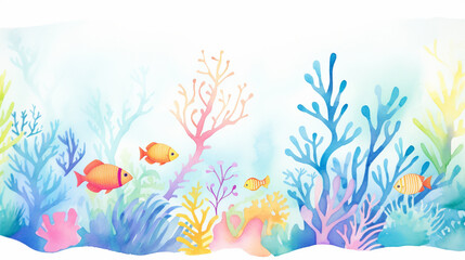 Fototapeta na wymiar Underwater exploration of vibrant coral reef teaming with life cartoon drawing, AI Generated