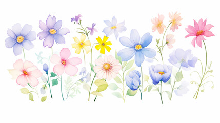 Violets and orchids and daisies, Cartoon drawing, AI Generated