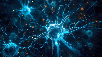 Nerve cell blue color banner. - obrazy, fototapety, plakaty