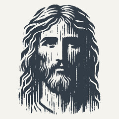 Ilustration of Jesus Christ. Vintage block print style vector illustration with grunge effect. - obrazy, fototapety, plakaty