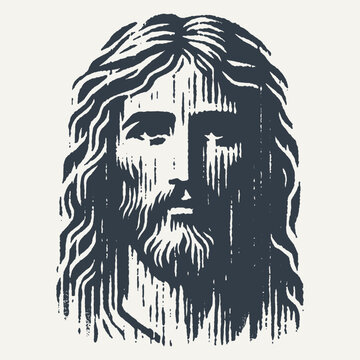 Ilustration of Jesus Christ. Vintage block print style vector illustration with grunge effect.