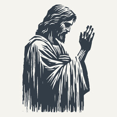 Ilustration of Jesus Christ. Vintage block print style vector illustration with grunge effect.