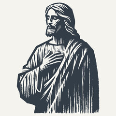 Ilustration of Jesus Christ. Vintage block print style vector illustration with grunge effect.