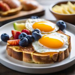 Fototapeta premium Savor a nourishing breakfast combination elegantly presented on a board.