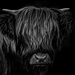Close-up of a hairy coo with an elongated face - obrazy, fototapety, plakaty