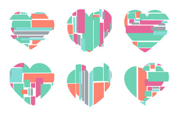 Happy Valentine's day. Greeting card with hearts. Heart made of abstract geometric pattern