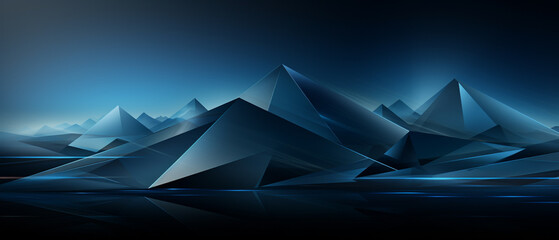 Futuristic monochromatic landscape: Abstract triangles and clouds in dark blue and light black. A seamless blend of futuristic chromatic waves and steel forms. Ideal for modern wallpaper and design - obrazy, fototapety, plakaty