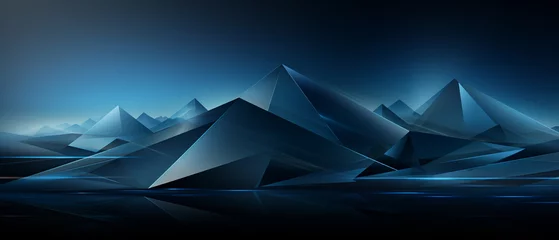 Fotobehang Futuristic monochromatic landscape: Abstract triangles and clouds in dark blue and light black. A seamless blend of futuristic chromatic waves and steel forms. Ideal for modern wallpaper and design © Life Background