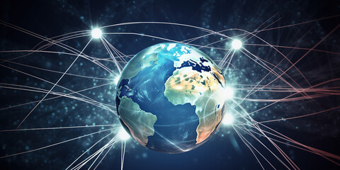 Illustration of globe with communication networks