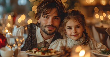 Obraz na płótnie Canvas family having a christmas dinner at a tablegroup of people at night. family celebrating christmas