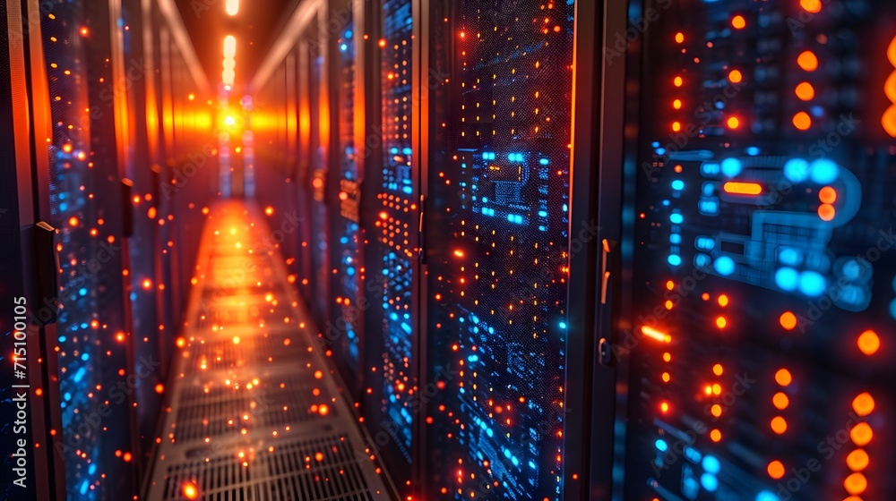 Canvas Prints server room full of servers and lines