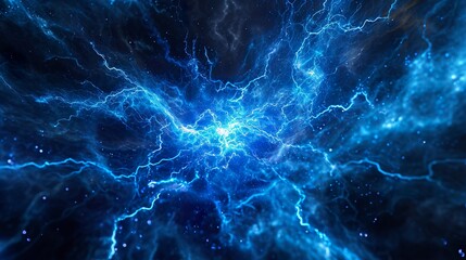 Abstract background of blue electrical explosive field in an impactful and dynamic vision. Blue electrical explosion of electrifying energy in a fascinating setting.