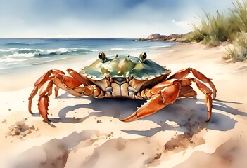 AI generated illustration of a crab claws at sandy beach