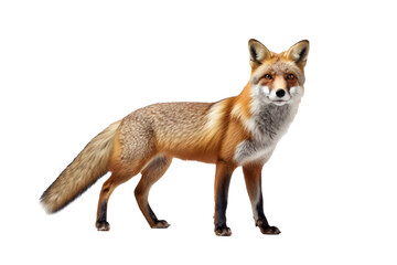Fototapeta premium Red fox standing, detailed and isolated on black on transparent background