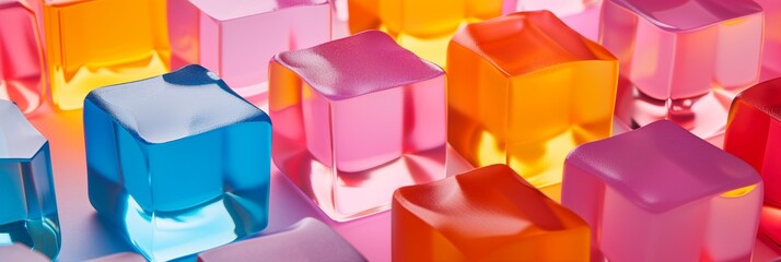 Transparent Colorful Cubes Stacked in a Geometric Structure
