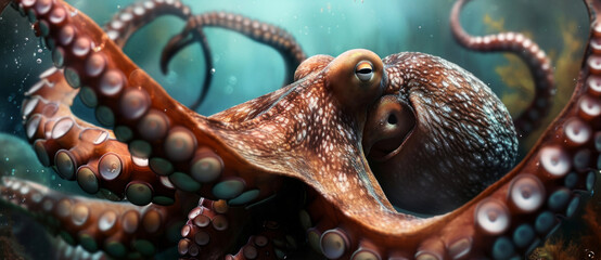 Majestic octopus emerging from the depths, a master of marine camouflage