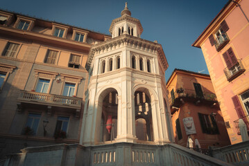 View of the Historic thermal fountain called "La Bollente" in Acqui Terme, the City of wine 2024.